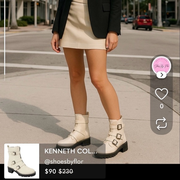 KENNETH COLE / Tate Briker Jewel / Lug Sole / Booties / Bone / with Buckle - Picture 1 of 9